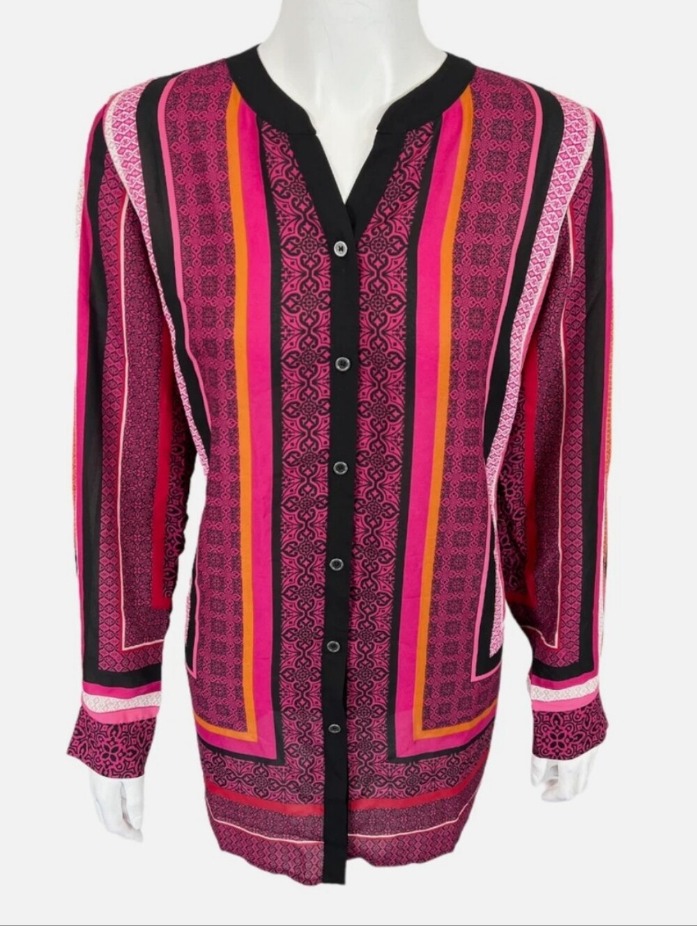 Womens Fuchsia Multi-Stripe Button Front Shirt